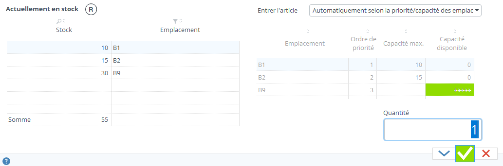 Entrées directes par priorité d'emplacements : répartition des quantités