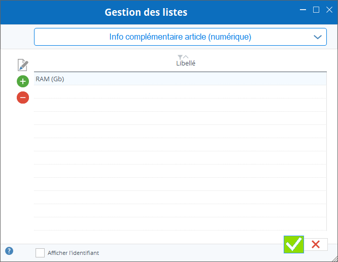 Fenêtre de gestion info +