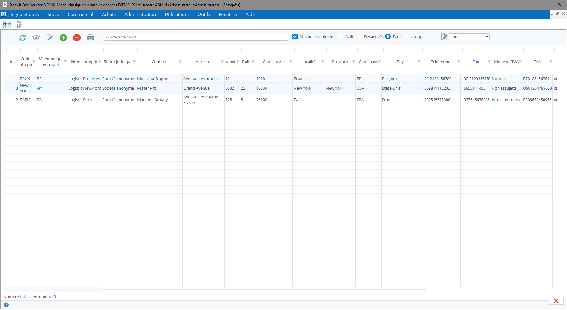 Liste des entrepôts