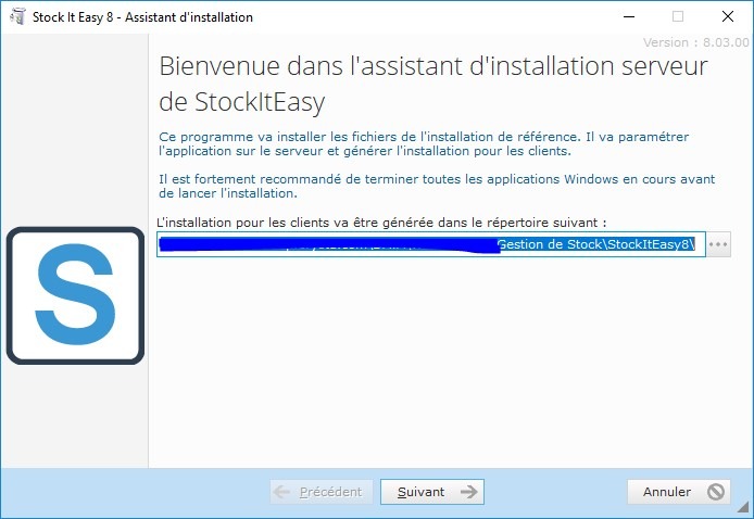 Installation de Stock It Easy - choix du répertoire de référence